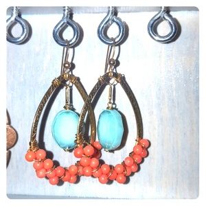 Gorgeous coral and blue earrings